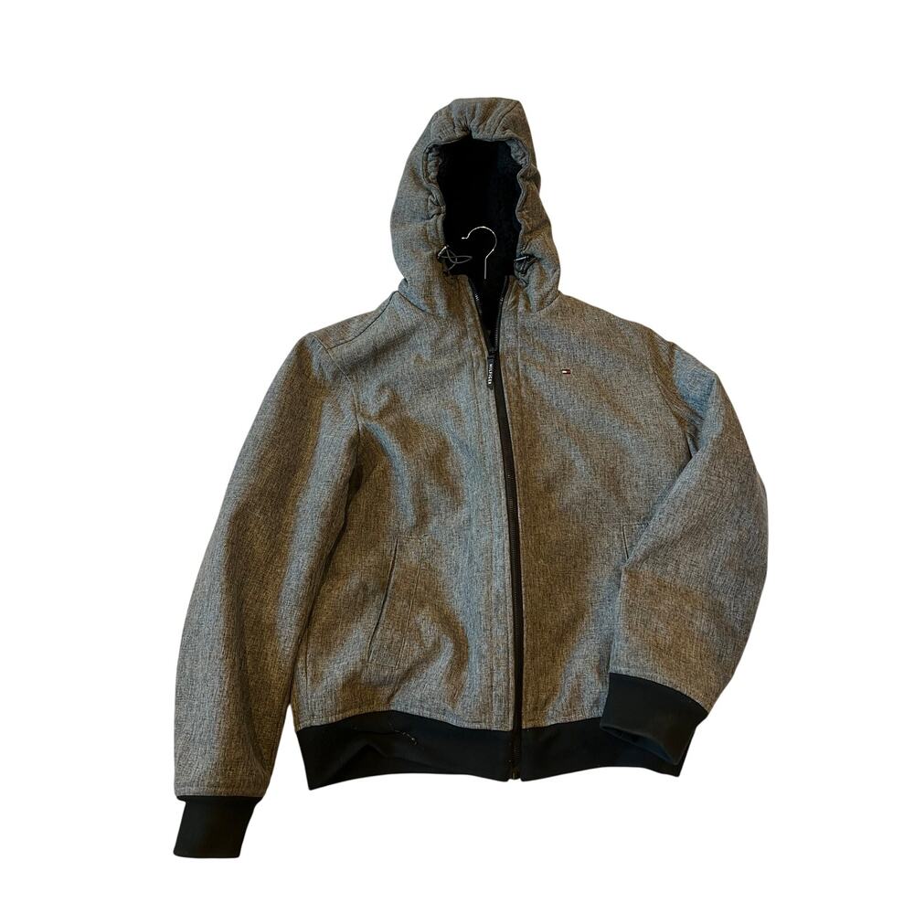 Tommy Hilfiger Gray Hooded Jacket Water Resistant Mens Med